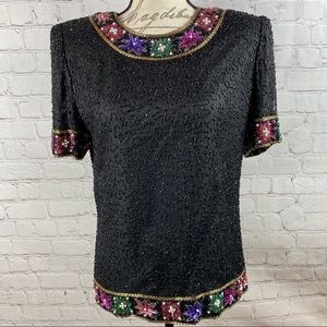 Vintage silk beaded blouse, Laurence Kazar NY